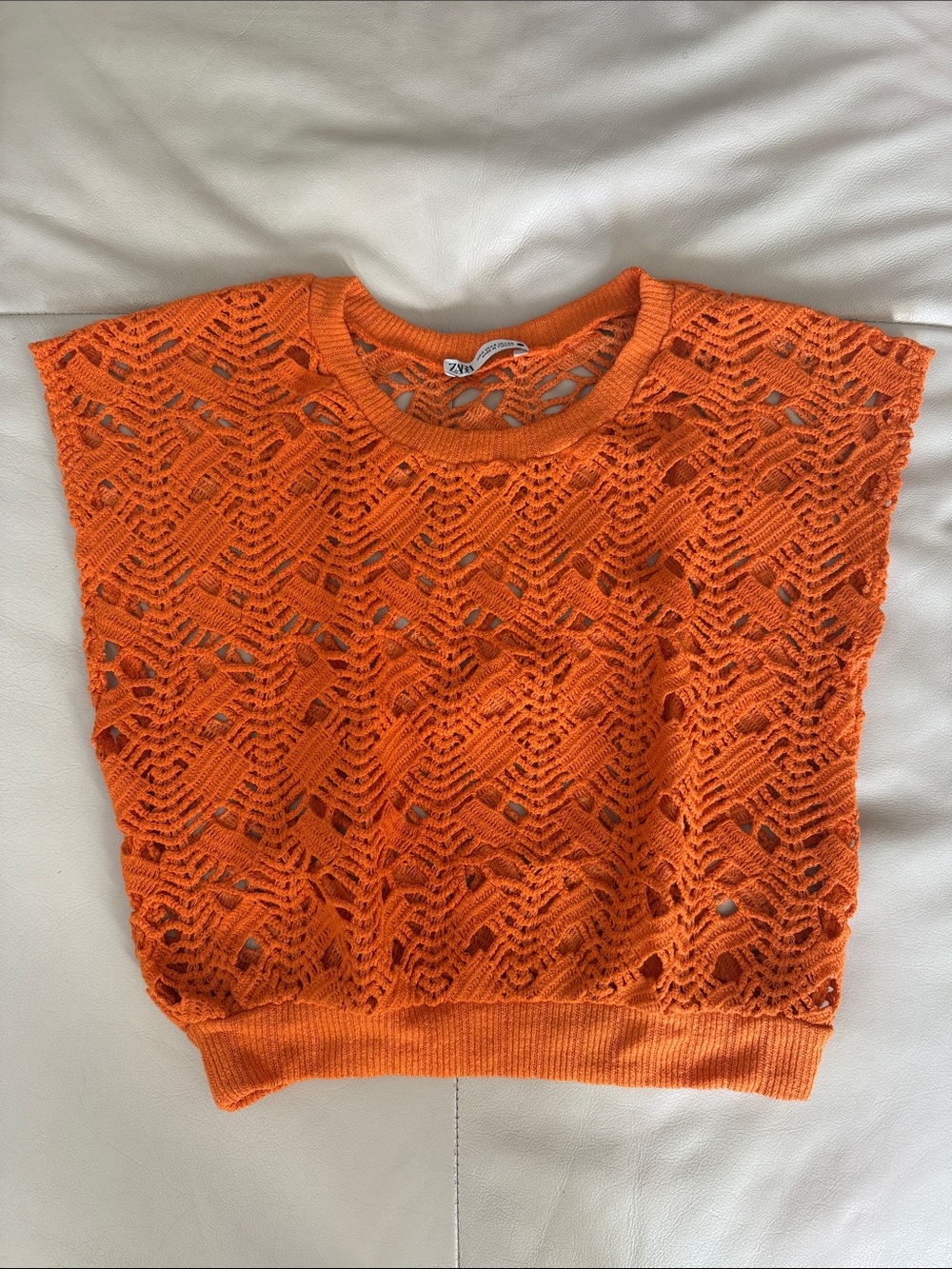 Zara Orange Crochet Knit Sleeveless Top